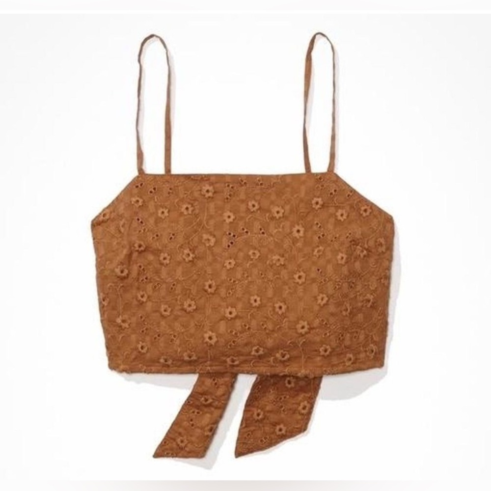American Eagle Burnt Orange embroidered eyelet crop top